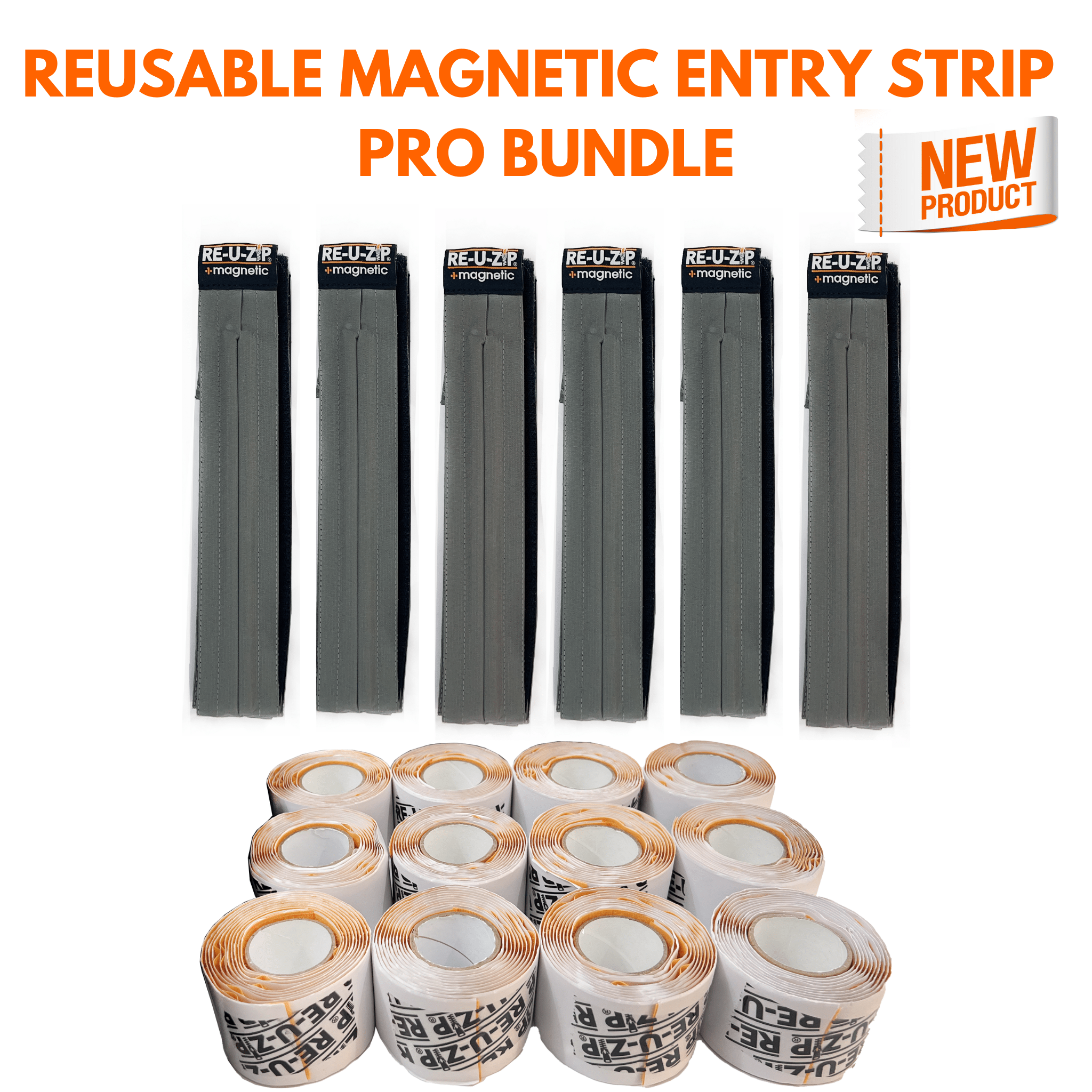 RE-U-ZIP Reusable Magnetic Entry Strip | Pro Bundle | Dust Barrier