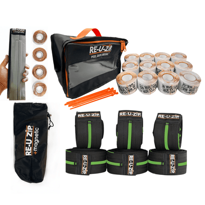 RE-U-ZIP INNOVATIVE DUST BARRIER SOLUTIONS Construction GREEN RE-U-ZIP® REUSABLE MAGNETIC ENTRY STRIP™ | STARTER KIT + DUST BARRIER ZIPPER | PRO BUNDLE