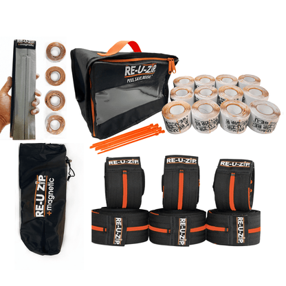 RE-U-ZIP INNOVATIVE DUST BARRIER SOLUTIONS Construction RE-U-ZIP® REUSABLE MAGNETIC ENTRY STRIP™ | STARTER KIT + DUST BARRIER ZIPPER | PRO BUNDLE