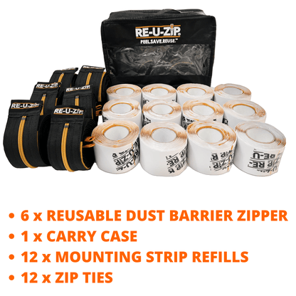 RE-U-ZIP INNOVATIVE DUST BARRIER SOLUTIONS Construction RE-U-ZIP™ Reusable  Dust Barrier Zipper | Pro Bundle